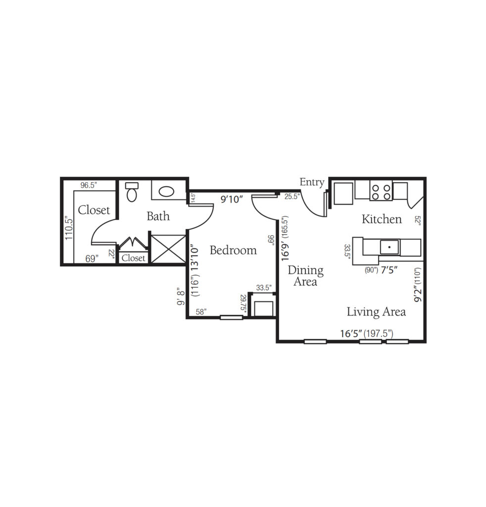 Independent Living Berkeley, One Bedroom floor plan image.