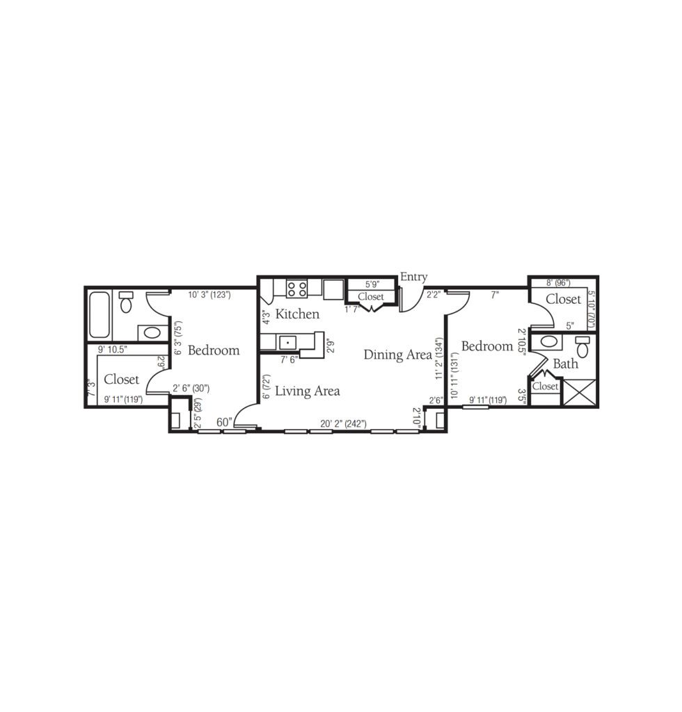 Independent Living Cambridge, Two Bedroom, Two Bath floor plan image.