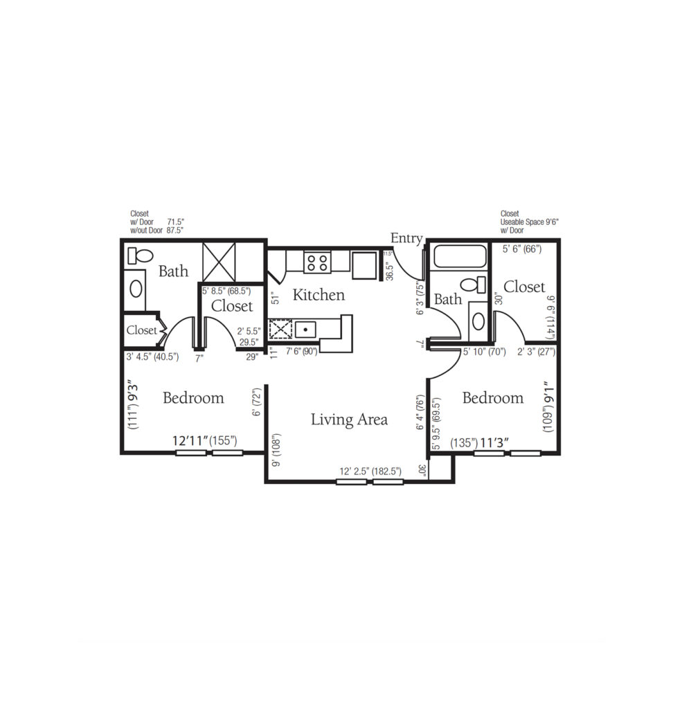 Independent Living Chadwick, Two Bedroom, Two Bath floor plan image.