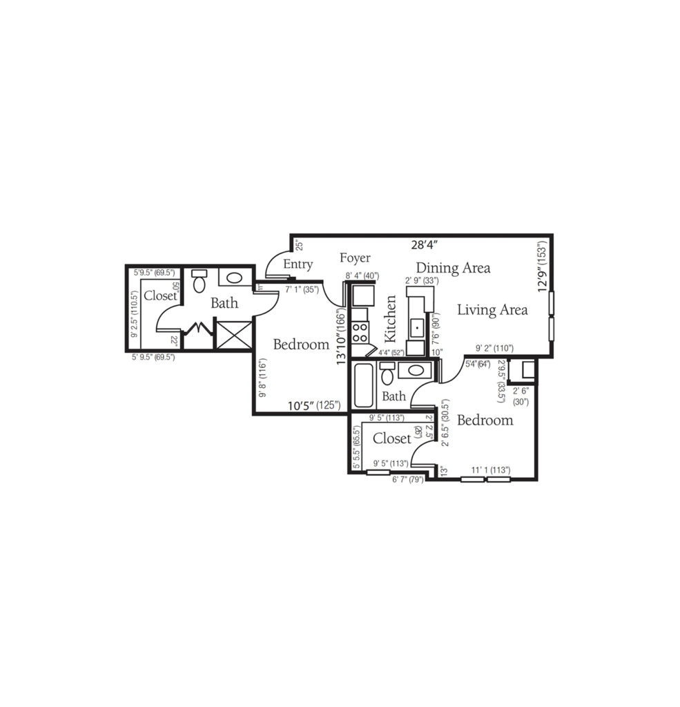 Independent Living Dover, Two Bedroom, Two Bath floor plan image.