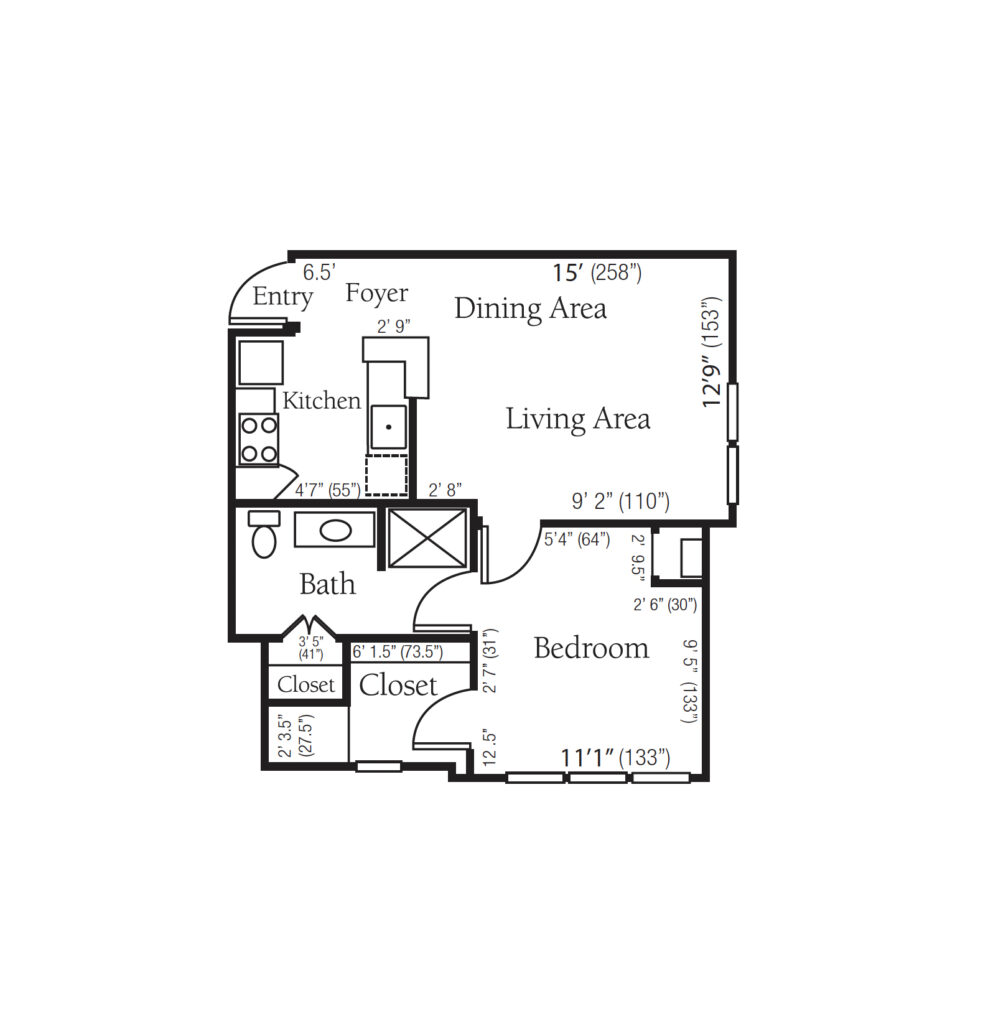 Independent Living Gainsborough, One Bedroom floor plan image.