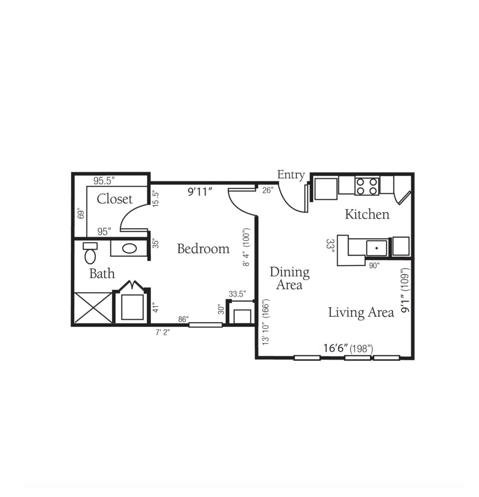 Independent Living Manchester, One Bedroom floor plan image.